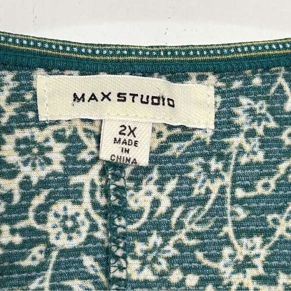 Max Studio Shift Dress Flutter Sleeves Teal Green White Vine Floral Print NWOT - Picture 3 of 7